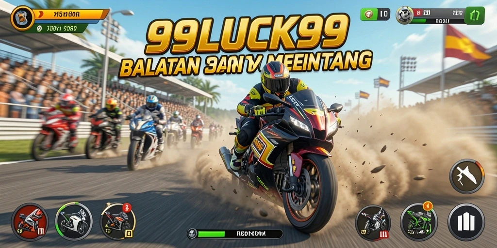 Tampilan gameplay mendebarkan dari 99LUCK99 dengan balapan motor.