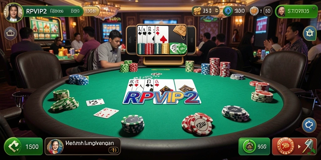 Tampilan gameplay seru RPVIP2 saat pemain bersaing di meja poker.