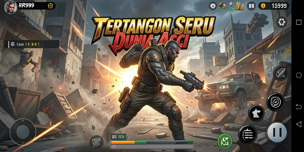 Screenshot utama gameplay RR999 yang menampilkan aksi mendebarkan.