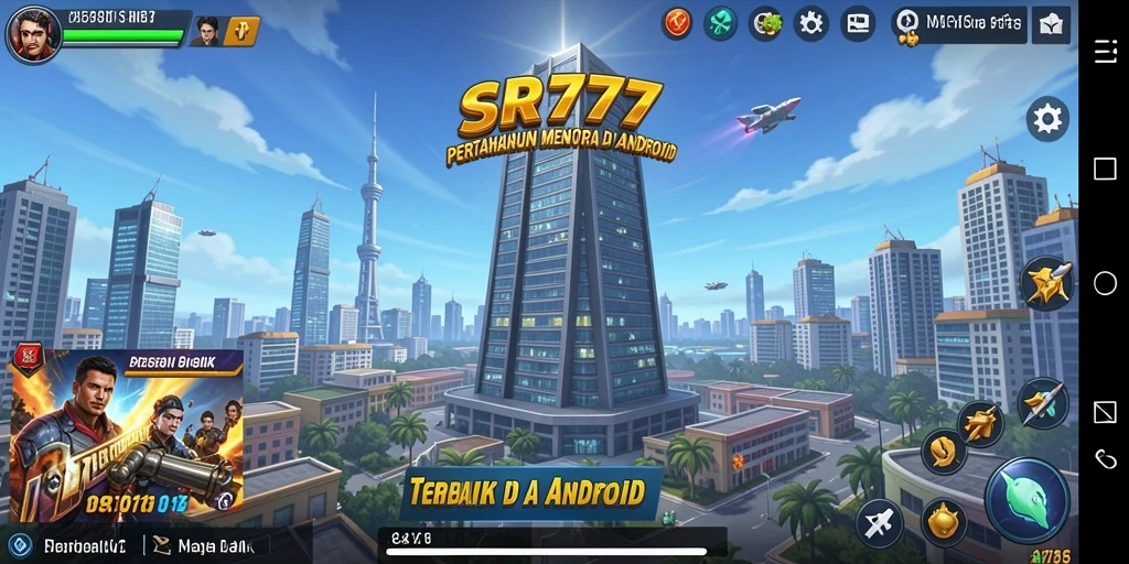 Tangkapan layar menunjukkan aksi seru di SR777 dengan menara bertahan melawan musuh.